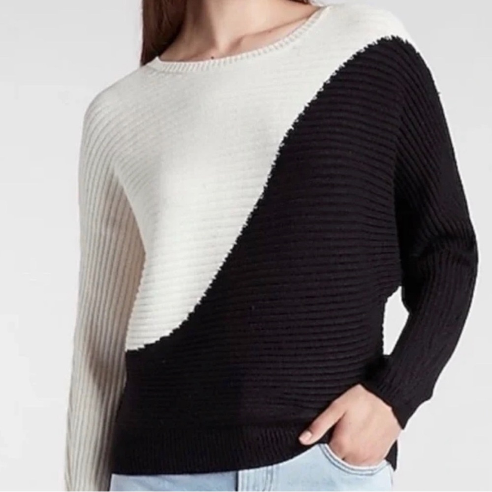 Express Black and White Ribbed Colorblock Sweater Size L